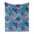 thumbnail image 1 of Leaf Soft Flannel Fleece Throw Blanket, Digital Neon Vivid Colored Island Oceanic Flowers and Leaves, Cozy Plush for Indoor and Outdoor Use, 60" x 80", Turquoise Dark Blue, by Ambesonne, 1 of 6
