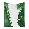 thumbnail image 1 of Leaf Soft Flannel Fleece Throw Blanket, Exotic Fantasy Hawaiian Tropical Palm Leaves Floral Graphic Artwork Print, Cozy Plush for Indoor and Outdoor Use, 50" x 60", Green White, by Ambesonne, 1 of 5