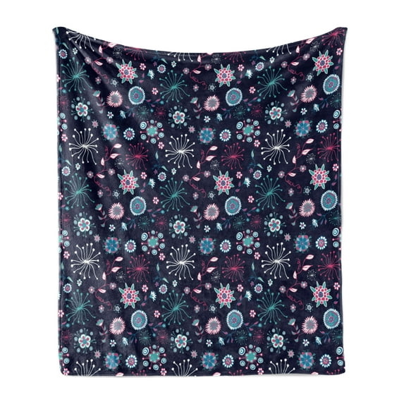 Leaf Soft Flannel Fleece Throw Blanket, Flowers Leaves Petals Pansy Bluebells Dandelion Modern Mother Mature, Cozy Plush for Indoor and Outdoor Use, 50" x 70", Sea Green Indigo, by Ambesonne