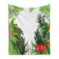 thumbnail image 1 of Leaf Soft Flannel Fleece Throw Blanket, Hibiscus Plumeria Crepe Gingers Anthurium Leaves Blossoms Image, Cozy Plush for Indoor and Outdoor Use, 50" x 70", Hot Pink White, by Ambesonne, 1 of 5