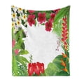 thumbnail image 1 of Leaf Soft Flannel Fleece Throw Blanket, Hibiscus Plumeria Crepe Gingers Anthurium Leaves Frame Image Print, Cozy Plush for Indoor and Outdoor Use, 50" x 60", Hot Pink White, by Ambesonne, 1 of 5