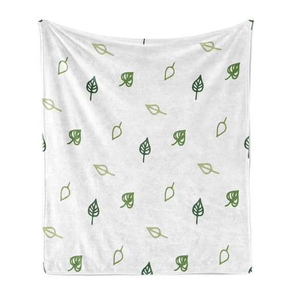 Leaf Soft Flannel Fleece Throw Blanket, Modern and Minimalistic Leaves Style with Abstract Pattern Design Image Print, Cozy Plush for Indoor and Outdoor Use, 50" x 60", Green, by Ambesonne