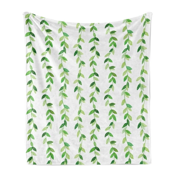 Leaf Soft Flannel Fleece Throw Blanket, Vivid Fresh Watercolor Ivy Branches and Leaves with Modern Natural Patterns Art Design, Cozy Plush for Indoor and Outdoor Use, 50" x 70", Green, by Ambesonne