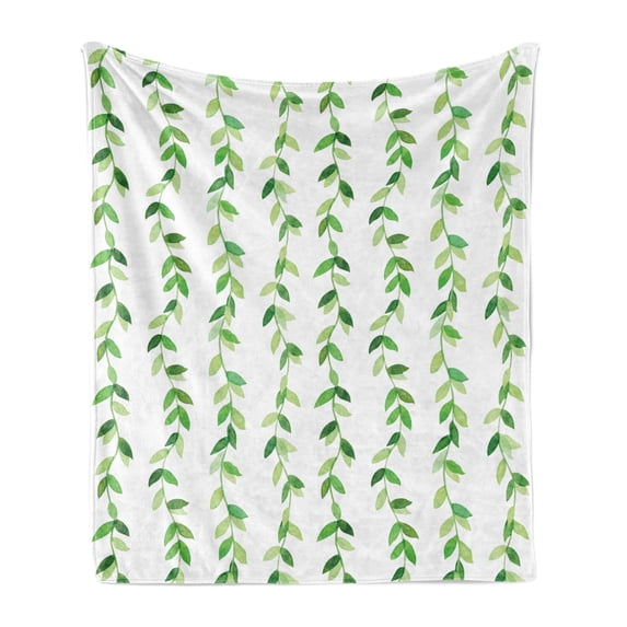 Leaf Soft Flannel Fleece Throw Blanket, Vivid Fresh Watercolor Ivy Branches and Leaves with Modern Natural Patterns Art Design, Cozy Plush for Indoor and Outdoor Use, 50" x 70", Green, by Ambesonne