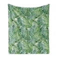 thumbnail image 1 of Leaf Soft Flannel Fleece Throw Blanket, Watercolor Print Botanical Wild Palm Trees Leaves Ombre Design Image Exotic Jungle, Cozy Plush for Indoor and Outdoor Use, 60" x 80", Green White, by Ambesonne, 1 of 5