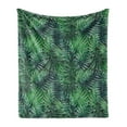 thumbnail image 1 of Leaf Soft Flannel Fleece Throw Blanket, Watercolored Old Design Print of Palm Tropic Exotic Forest Leaves, Cozy Plush for Indoor and Outdoor Use, 70" x 90", Forest Green Dark Green, by Ambesonne, 1 of 5