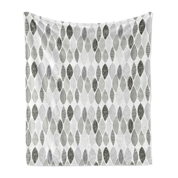 Leaf Soft Flannel Fleece Throw Blanket, Woodland Forest Pattern with Abstract Leaves Sketch Art Style, Cozy Plush for Indoor and Outdoor Use, 70" x 90", Charcoal Grey Pale Grey, by Ambesonne