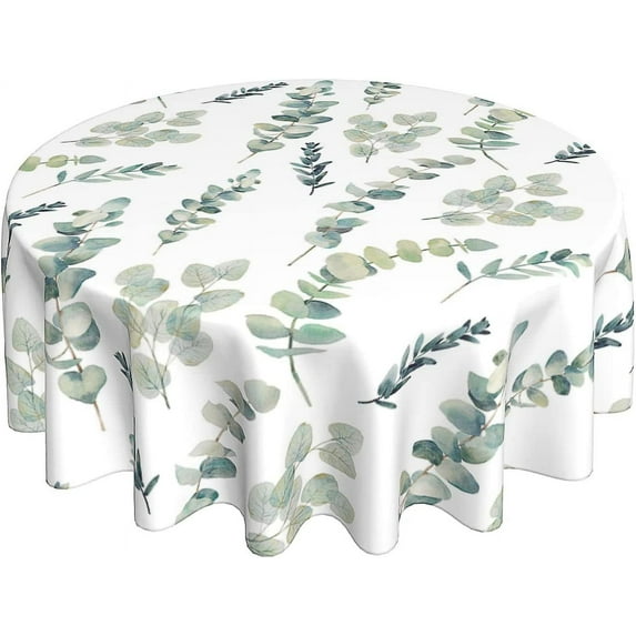 Leaf Spring Round Tablecloth 60 Inch Rustic Teal Watercolor Sage Green Tablecloth Waterproof Fabric Farmhouse Table Cloth Decorative for Picnic Party Holiday Home