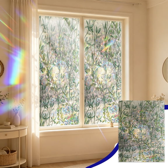 Leaf Stained Glass Window Film, Decorative Privacy Cling, Sun Blocking Heat Control Cover, Removable Home Office Vinyl, 23.6x39.3 Inches