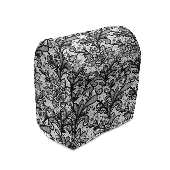 Leaf Stand Mixer Cover, Lace Style Graphic Ornament in Black and White Vintage Style Design with Gothic Look, Kitchen Appliance Organizer Bag Cover with Pockets, 5 Quarts, Black White, by Ambesonne