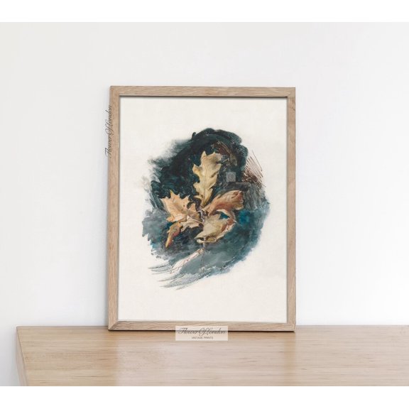 Leaf Study Antique Fall Dried Yellow Oak Leaf Watercolor Poster Unframed Paper Print