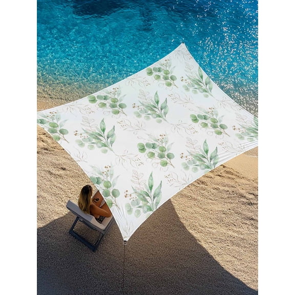 Leaf Sun Shade Sail 6.5' x 10', Spring Green Eucalyptus Leaves Plant Rectangle Outdoor Sunshade Canopy, Waterproof UV Block Patio Covers for Garden Yard Beach