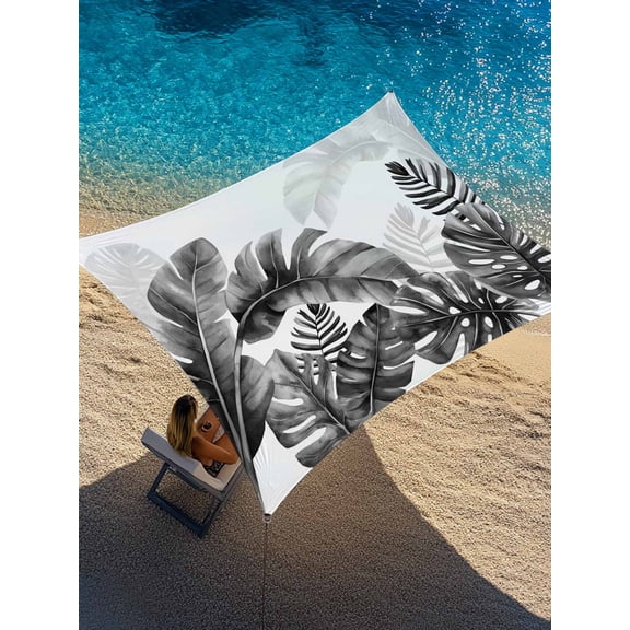 Leaf Sun Shade Sail 8' x 10', Watercolor Summer Tropical Black White Leaves Rectangle Outdoor Sunshade Canopy, Waterproof UV Block Patio Covers for Garden Yard Beach