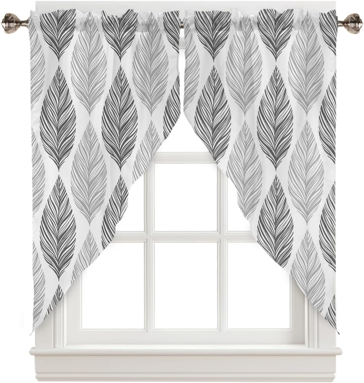 Leaf Swag Valance Curtains Grey Olive Texture Watercolor Hand Drawn Rod