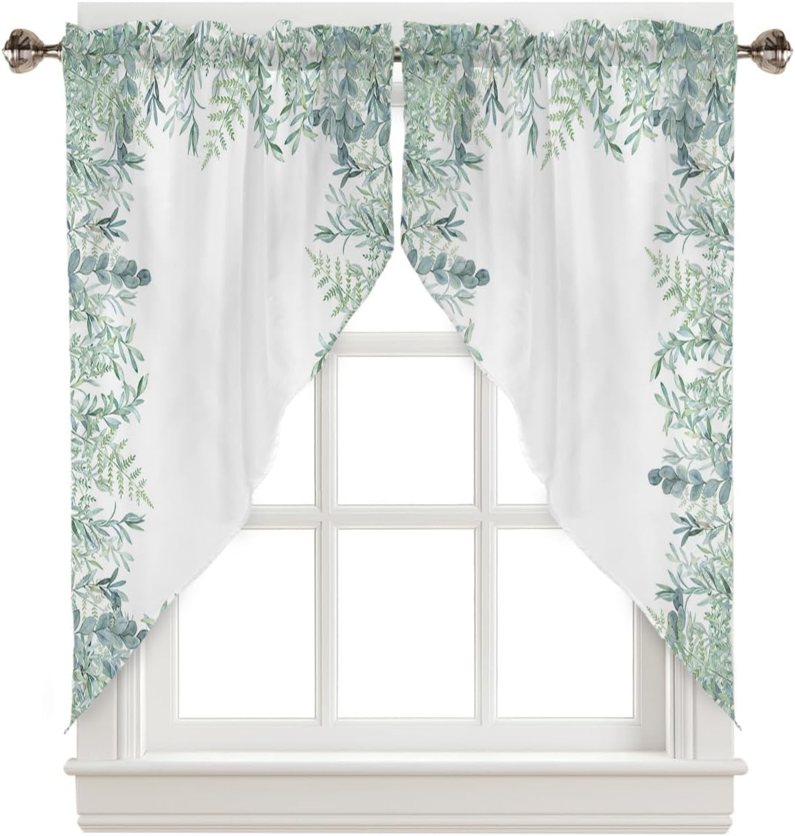 Leaf Swag Valance Curtains Watercolor Green Eucalyptus Leaves Abstract