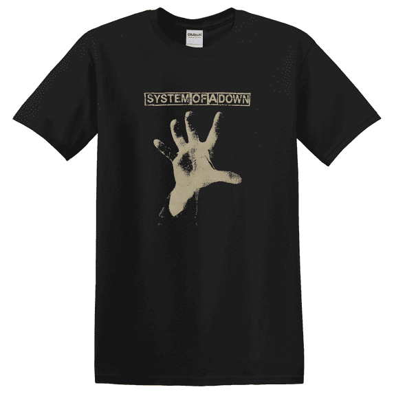 Leaf System Of A Down Hand Logo Retro Style Black Graphic T-Shirt