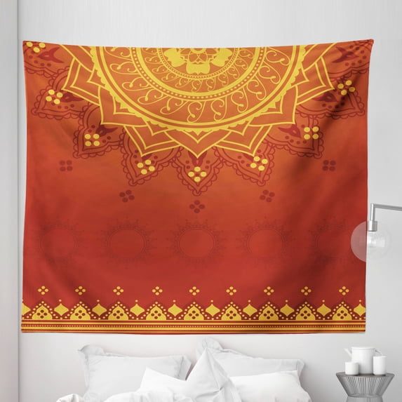 Leaf Tapestry, Background with Moroccan Traditional Featured Symbolic Boho Effect, Fabric Wall Hanging Decor for Bedroom Living Room Dorm, 5 Sizes, Marigold Orange, by Ambesonne