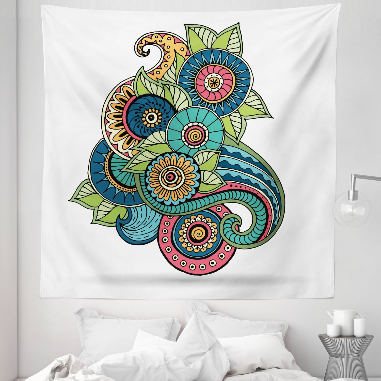 Leaf Tapestry, Floral Zentangle Pattern with Vibrant Colors Paisley Doodle  Colorful, Fabric Wall Hanging Decor for Bedroom Living Room Dorm, 5 Sizes,  Multicolor, by Ambesonne - Walmart.com, image size:1500x1500