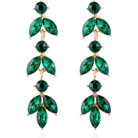 Leaf Tassel Bling Rhinestone Dangle Earrings for Women Sparkly Crystal Drop Wedding Bridal Earrings for Bridesmaids Pageant Prom Party