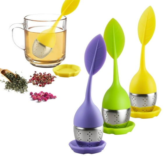 Leaf Tea Infuser for Tea Pot Mug Cup- Loose Tea Strainer Steeper for Fennel Tea Rooibos Tea Herbal Team Green Yellow Purple Set 3