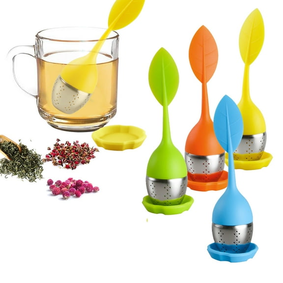 Leaf Tea Infuser for Tea Pot Mug Cup- Loose Tea Strainer Steeper for Fennel Tea Rooibos Tea Herbal Team Yellow Green Blue Orange Set 4