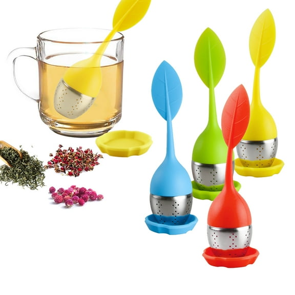 Leaf Tea Infuser for Tea Pot Mug Cup- Loose Tea Strainer Steeper for Fennel Tea Rooibos Tea Herbal Team Yellow Green Blue Red Set 4