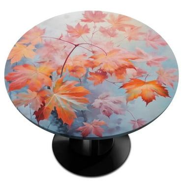 Leaf Texture Round Tablecloth Waterproof Elastic Fitted Table Covers for Indoor Outdoor Kitchen Table Decor Home Party Picnic
