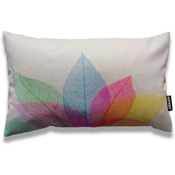 Leaf Throw Pillow Cover 12x20 Inch Colorful Autumn Leaves Fall Plant Vein Nature Rectangle Pillow Cases Home Decorative Cotton Linen Cushion Cover for Bed Sofa