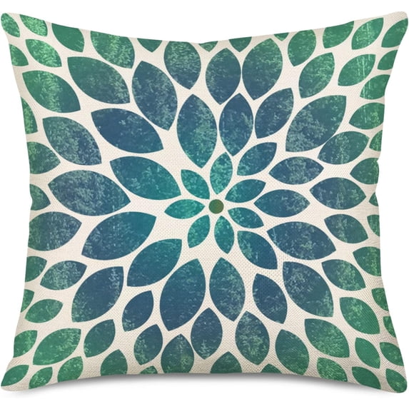 Leaf Throw Pillow Covers 18x18 Inch Modern Geometric Eucalyptus Leaves Green Blue Throw Waist Pillow Cases Cotton Linen Rectangular Home Decor Cushion Cover for Spring Summer