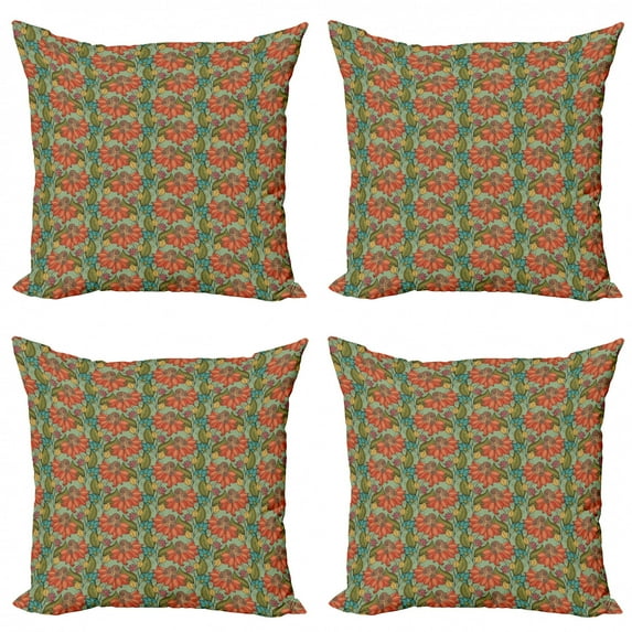 Ambesonne Leaf Throw Pillow Cover 4 Pack, Oriental Nature Flourish, 18", Multicolor