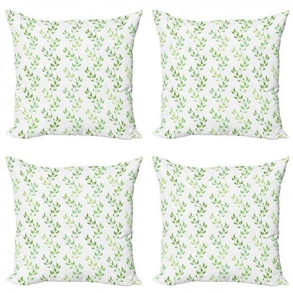 Ambesonne Green Throw Pillow Cover 4 Pack, Symmetrical Olive Leaves, 20", Green