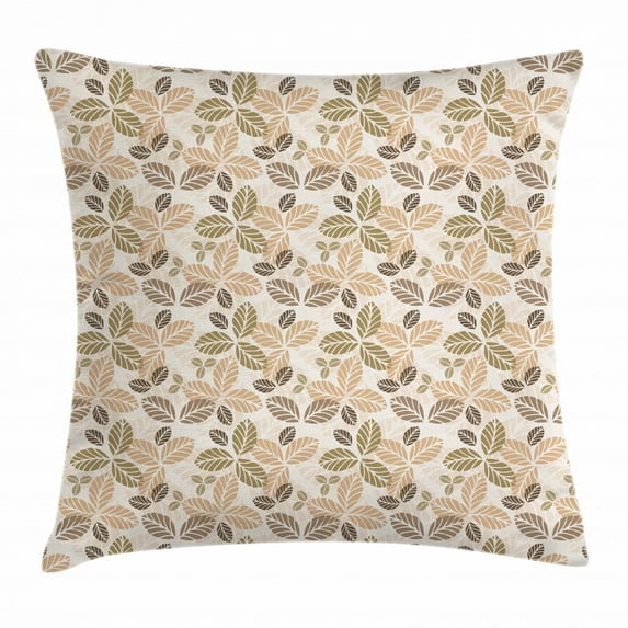Leaf Throw Pillow Cushion Cover, Floral Abstract Pattern Leaf Silhouettes in Retro Colors Gardening Plants, Decorative Square Accent Pillow Case, 24 X 24 Inches, Army Green Tan Brown, by Ambesonne