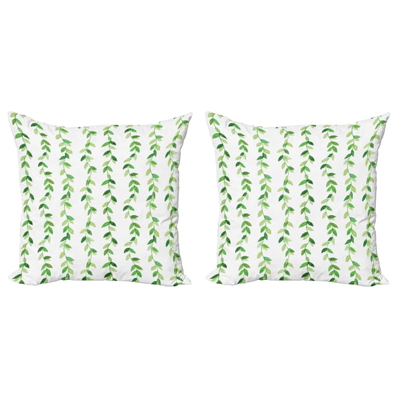 Ambesonne Leaf Throw Pillow Cover 2 Pack, Watercolor Swirls Branches, 24", Green White