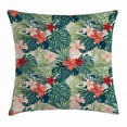 thumbnail image 1 of Leaf Throw Pillow Cushion Cover, Summer Beach Holiday Themed Hibiscus Plumeria Crepe Ginger Flowers, Decorative Square Accent Pillow Case, 20 X 20 Inches, Pink Red Green and Dark Green, by Ambesonne, 1 of 2