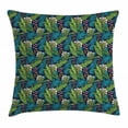 thumbnail image 1 of Leaf Throw Pillow Cushion Cover, Tropical Jungle Palm Tree Banana Leaves Frangipani Heliconia on a Dark Blue Background, Decorative Square Accent Pillow Case, 18 X 18 Inches, Multicolor, by Ambesonne, 1 of 2