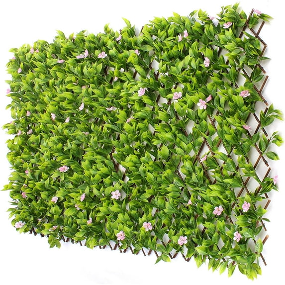 Leaf Trellis - Bamboo Greenery Panel - Boxwood and Ivy Privacy Fence Substitute - DIY Flexible Fencing (1, Pink Flower Sakura)