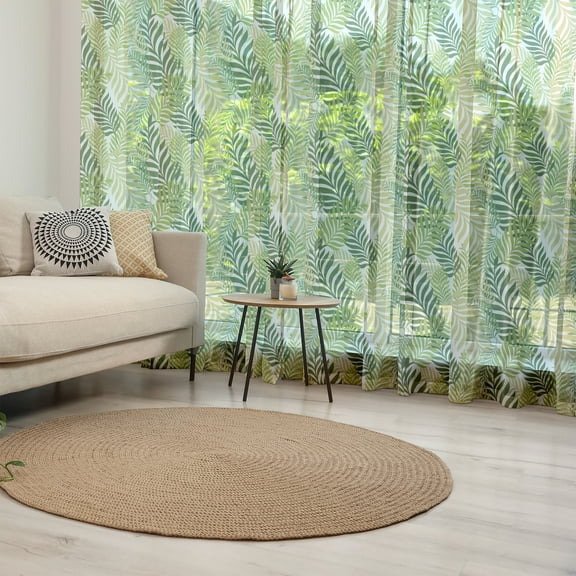 Leaf Tulle Curtains with Rod Pocket, Tropic Exotic Palm Tree Leaves Natural Botanical Spring Summer Contemporary Graphic, Sheer Drape for Wedding Party 2 Panels, 7 Sizes, Green Ecru, by Ambesonne