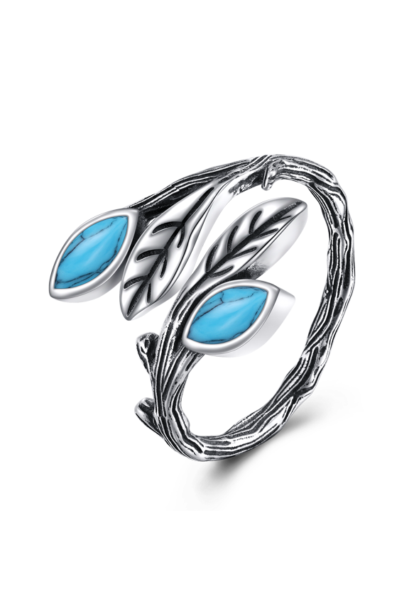 Leaf Turquoise Ring Sterling Silver Boho Adjustable Open Ring Spoon Ring Vintage Thumb Rings for Women