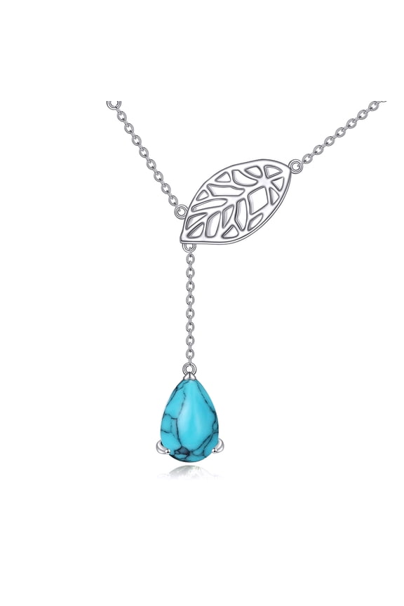 Leaf Turquoise Sterling Silver Natural Green Gemstone Jewelry Y necklac for Women