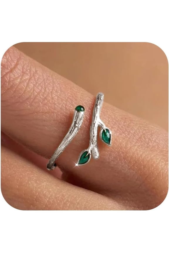 Leaf Twig Ring for Women,925 Sterling Silver Olive Leaf Ring to Daughter 14k Gold Plated Dainty Green Leaves Statement Stacking Open Band Finger Rings Birthday Christmas Jewelry Gift