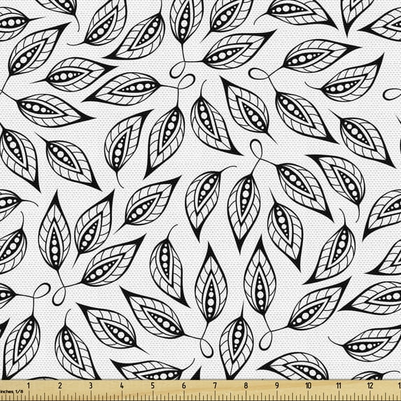 Ambesonne Leaf Fabric by the Yard Upholstery, Monochrome Ornate Garden Art, 1 Yard, Charcoal Grey and White