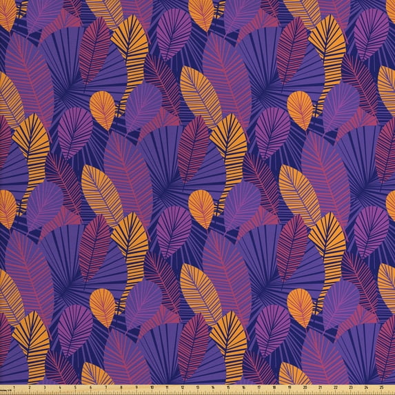 Ambesonne Leaf Fabric by the Yard Upholstery, Jungle Botanicals at Night, 10 Yards, Quartz Marigold