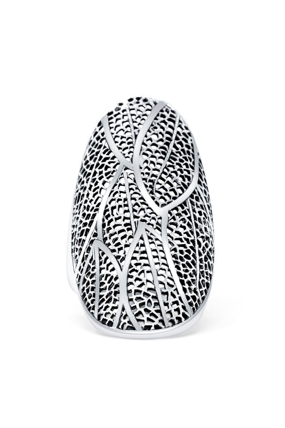 Leaf Vein Nature Oxidized Oval Ring 925 Sterling Silver Size 10
