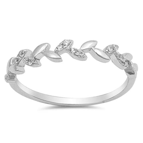 Leaf Vine Clear Cubic Zirconia Ring .925 Sterling Silver Band White Jewelry Female Male Size 7