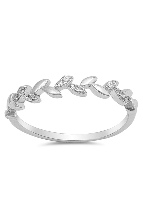 Leaf Vine Clear Cubic Zirconia Ring .925 Sterling Silver Band White Jewelry Female Male Size 9
