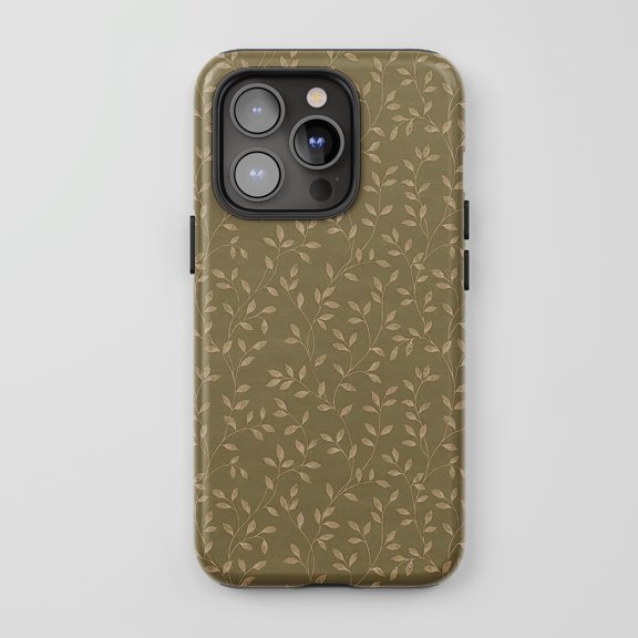 Leaf Vine For All iPhone Series Tough Phone Case Botanical Pattern Olive Green