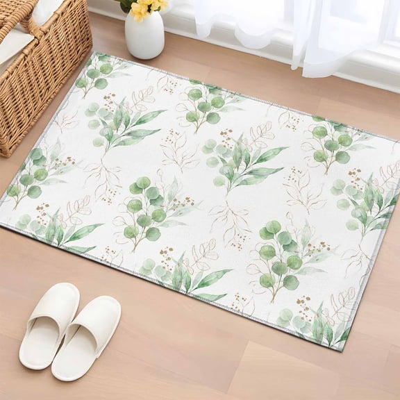 Leaf Washable Small Entryway Area Rugs 2'x3', Spring Green Eucalyptus Leaves Plant Low Pile Throw Rug Non-Slip Sturdy Edge Binding Carpet for Front Door Floor Room Entry