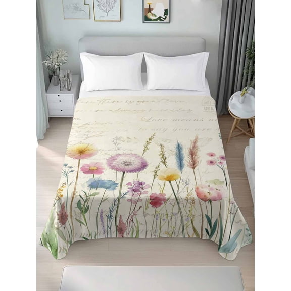 Leaf Wildflower California King Size Flat Sheet, Wrinkleproof & Fadeproof Cooling Flat Bed Sheet Only, Vintage Country Plant Floral Leaves Breathable Soft Bedding Top Sheets 108 x 98 Inches