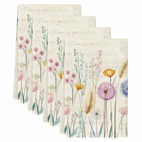 Leaf Wildflower Kitchen Towels Set of 4, Vintage Country Plant Floral Leaves Soft Microfiber Dish Towels, Absorbent Quick-Dry Washable Dishcloths for Kitchen Cleaning, Drying Dishes, 18x28 Inches