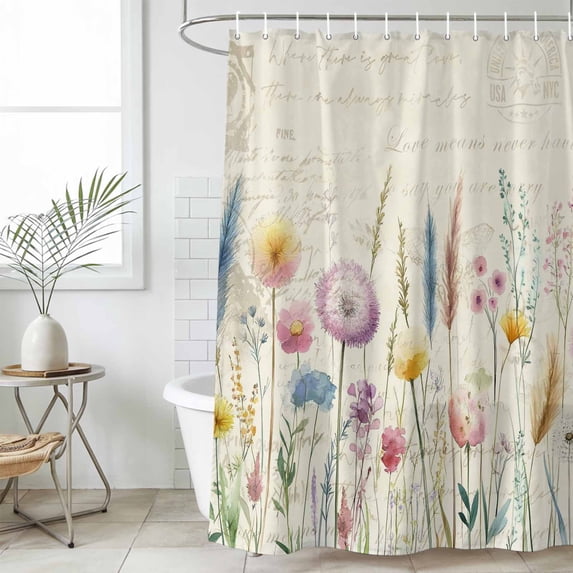 Leaf Wildflower Waterproof Fabric Shower Curtain,Vintage Country Plant Floral Leaves Waterproof Fabric Shower Curtain for Bathroom Curtains Bathtubs Hotel Shower Curtains with 12 Hooks Small 36x72in